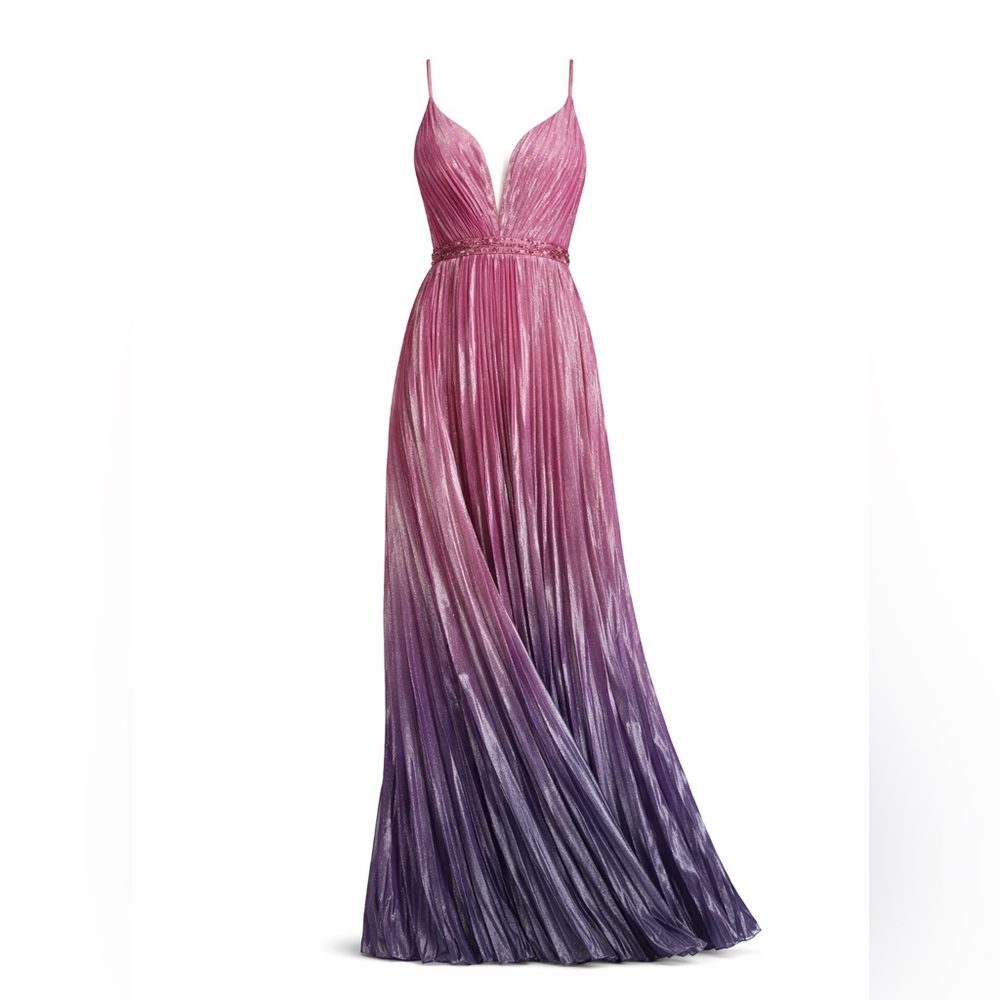 David’s Bridal Pink Purple Ombre Pleated Prom Formal Gown Size 12